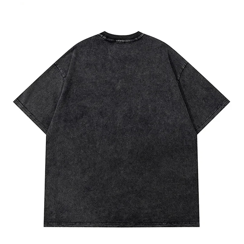 Washed Cotton T-Shirt - Short Sleeve Distressed Casual Top