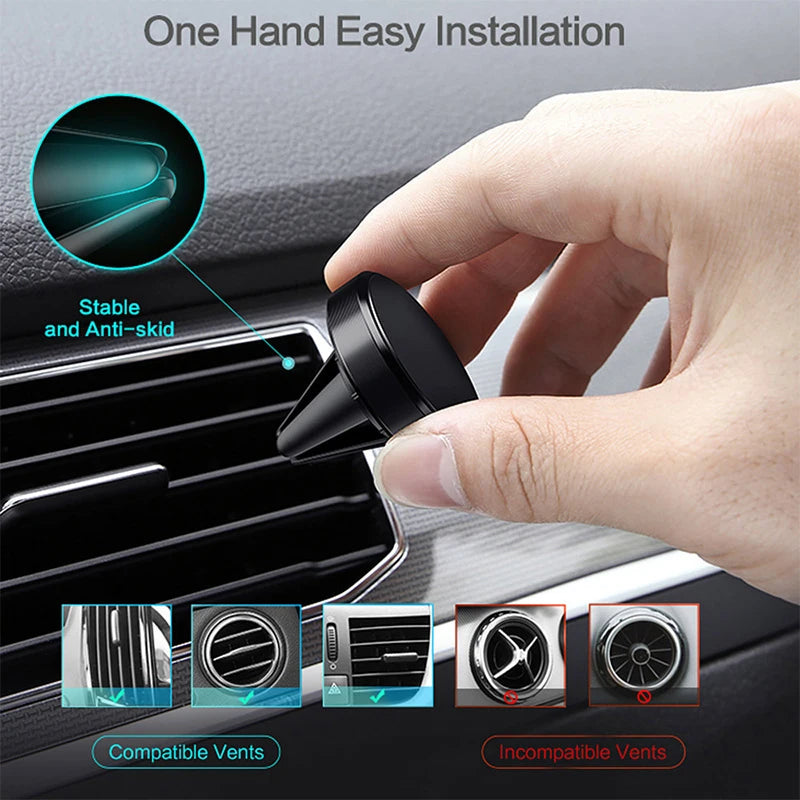 Magnetic Round Car Phone Holder – Dashboard & Vent Mount