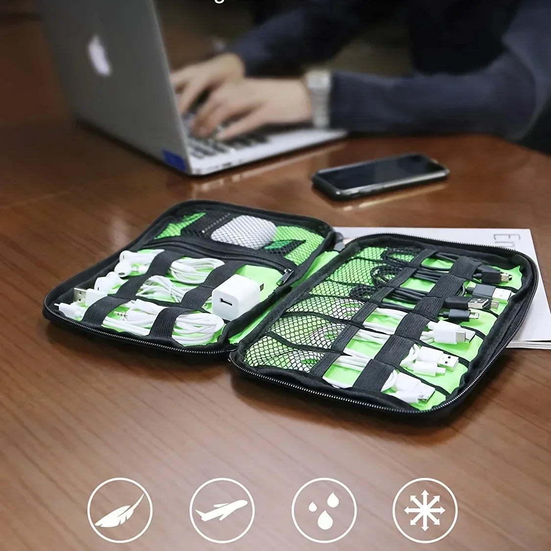 Black Green Storage Bag Electronic - For Travel and Daily Carry