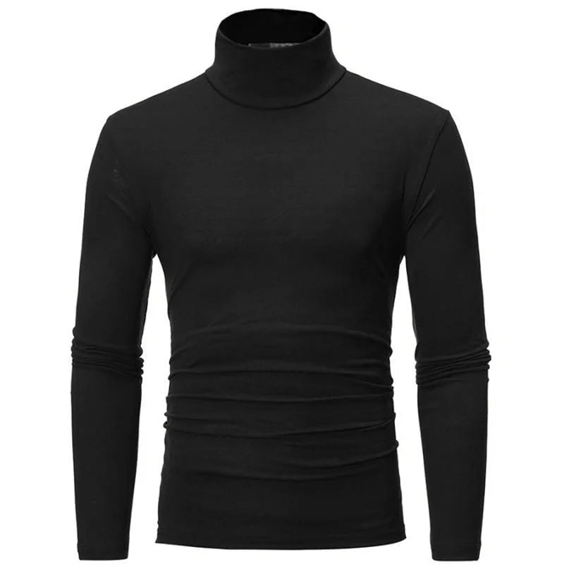 Men's Thermal Base Layer Top - High Neck Long Sleeve Shirt - Black