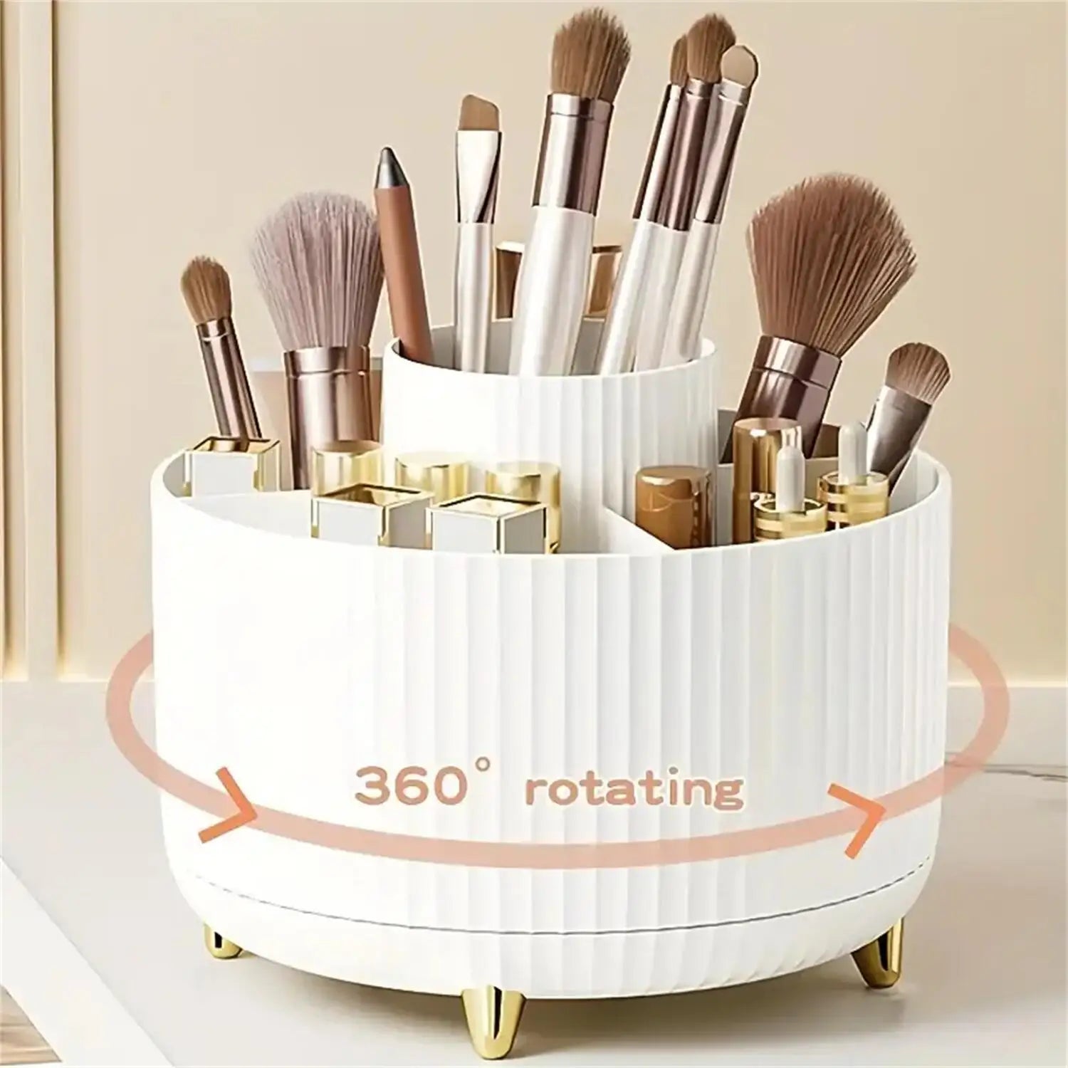 Rotating Makeup Organizer - Desktop Storage Holder with Compartments