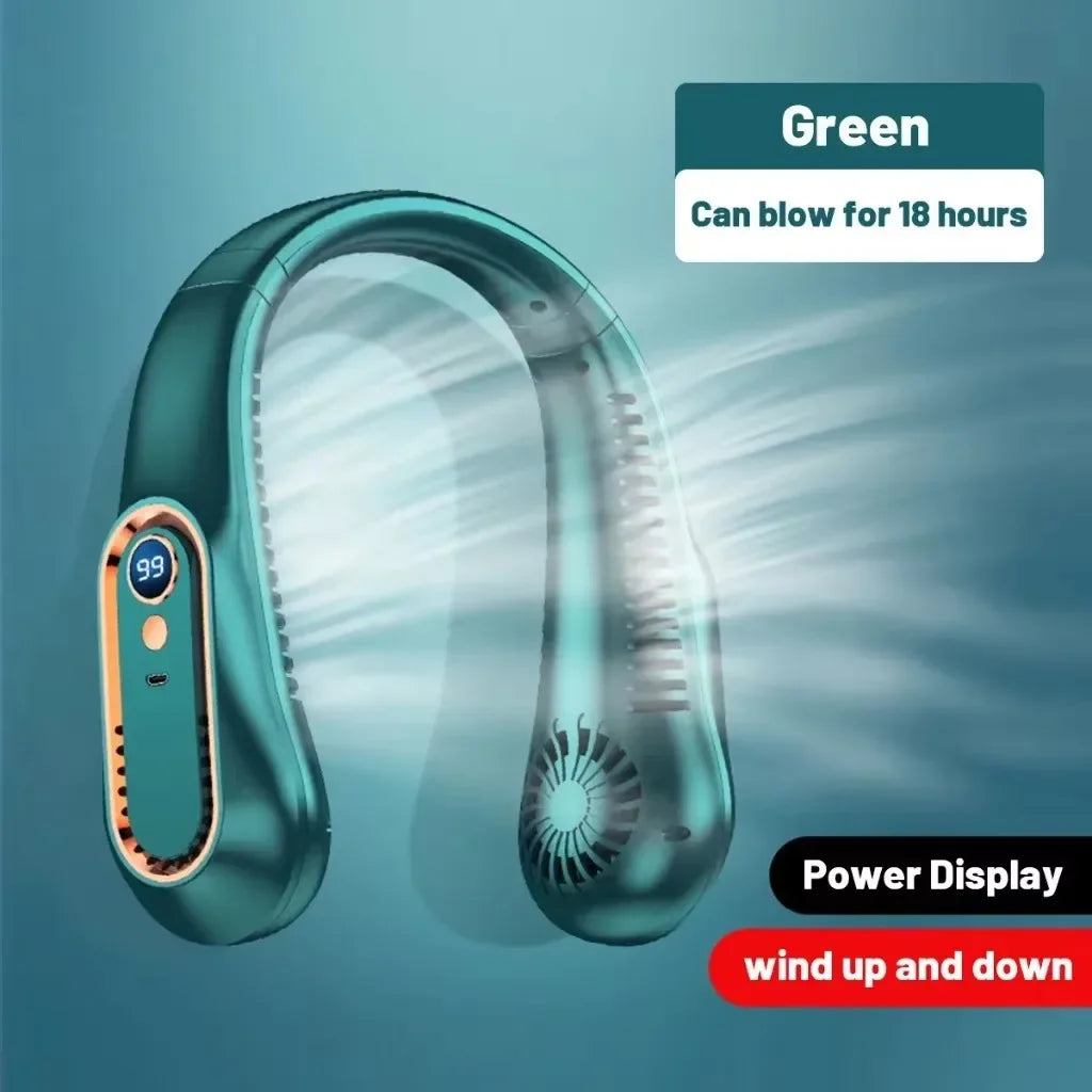 Wearable Neck Fan - USB Rechargeable Bladeless Personal Fan - Green