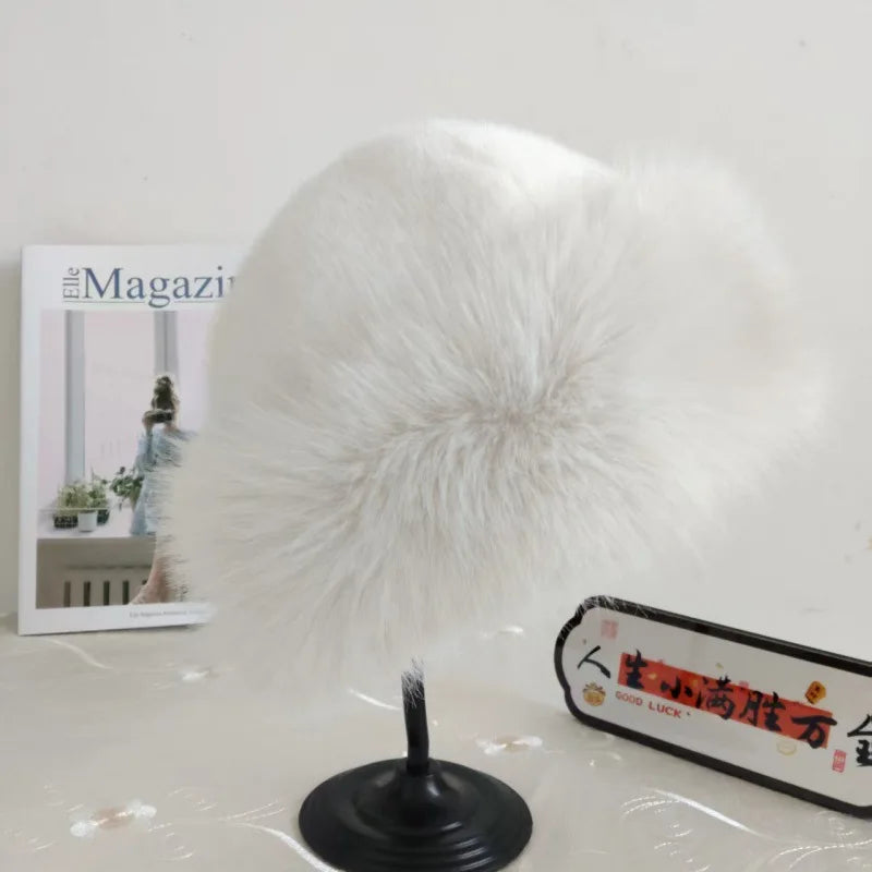 Women's Plush Winter Beanie - Faux Fur Cold Weather Hat - White