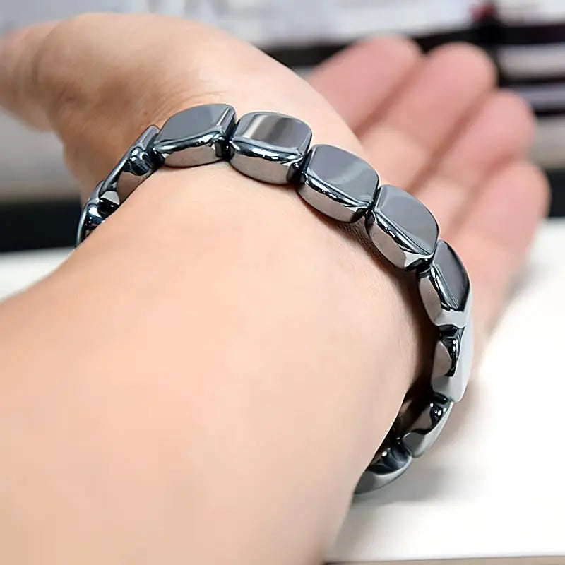 Hematite Beaded Bracelet - Men's Stretch Stone Jewelry