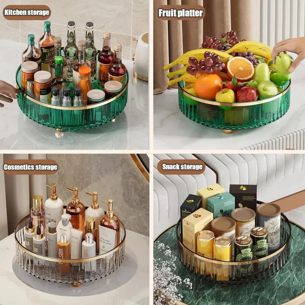 Grey Round Plastic Clear Rotating - For Kitchen Storage and Prep