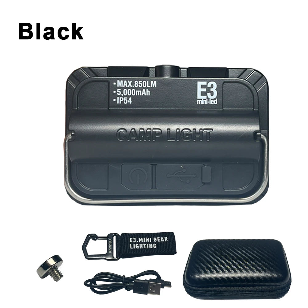 Rechargeable Camping Light - 5000 mAh Lamp for Tent Use - E3 Mini Black