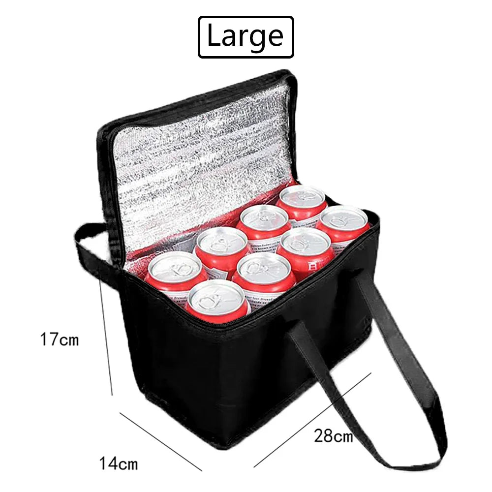 Folding Lunch Cooler Bag - Insulated Picnic Food Carrier - Large Black