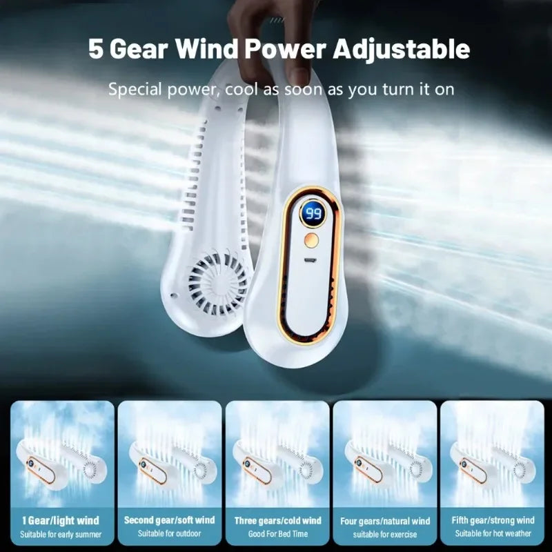 Wearable Neck Fan - USB Rechargeable Bladeless Personal Fan
