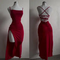 Women's Halter Strap Dress - Sleeveless Bodycon Style - Red