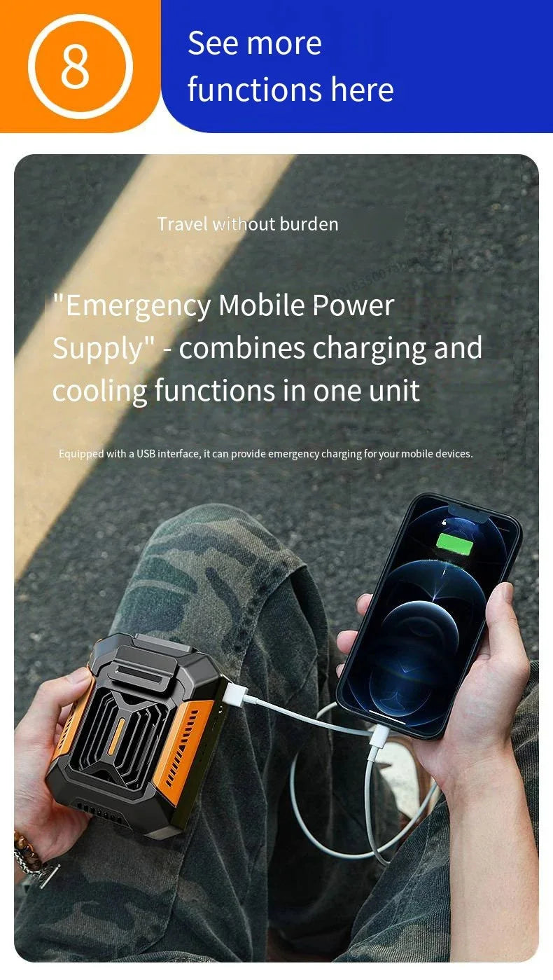 3-in-1 Rugged Tactical Waist Clip Fan - Portable Power Bank & LED Flashlight