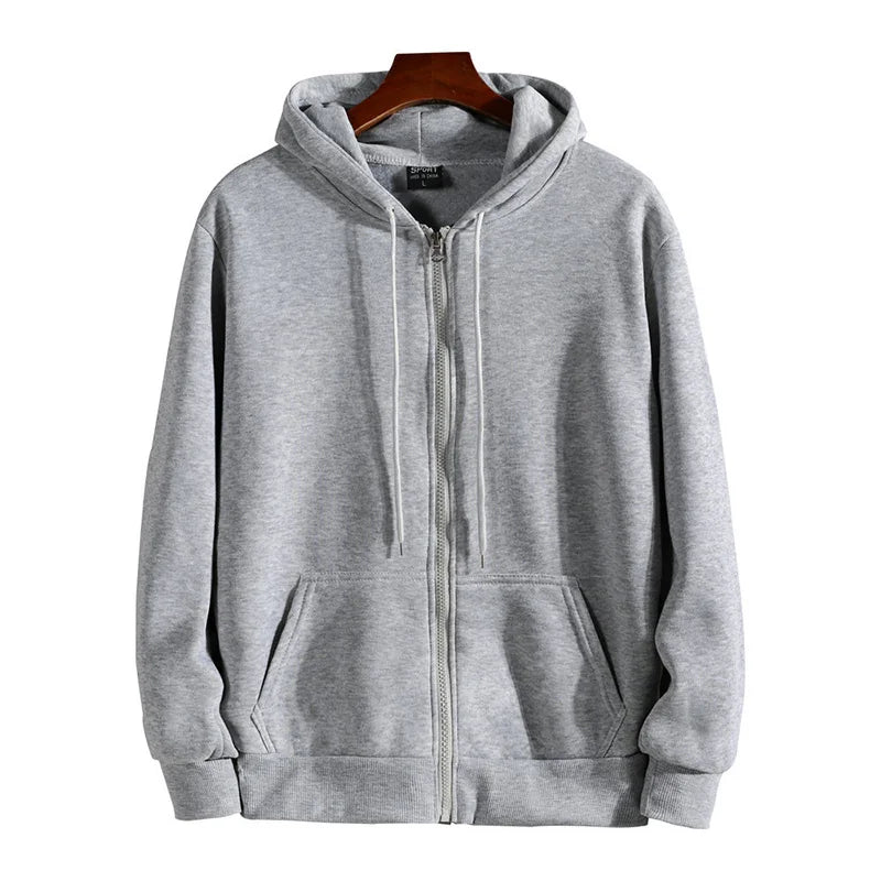 Men's Zip Hoodie - Cotton Blend Long Sleeve Sweatshirt - Gray