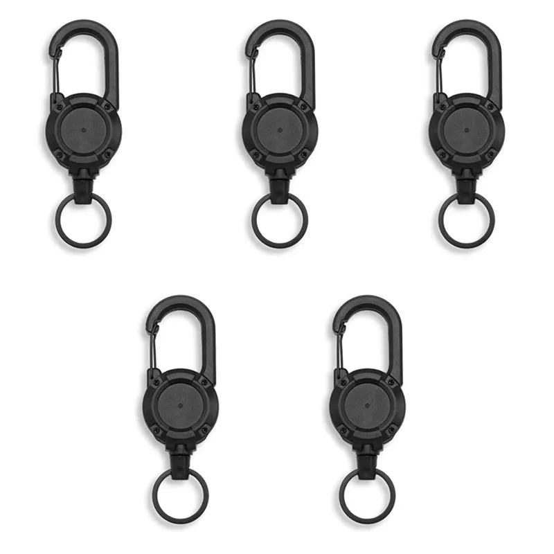 Retractable Keychain Reel - Carabiner Pull Cord Holder for Gear Organization - Black