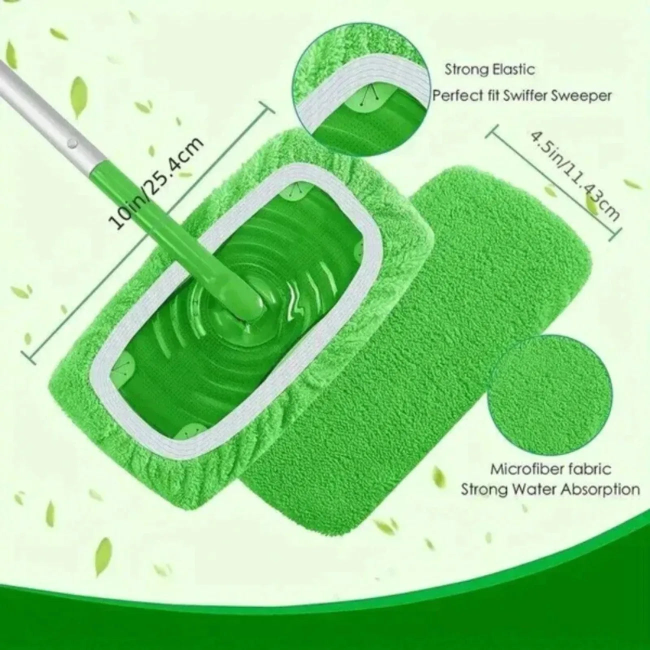 Washable Flat Mop Pads - 6-Piece Green Mop Cover Set
