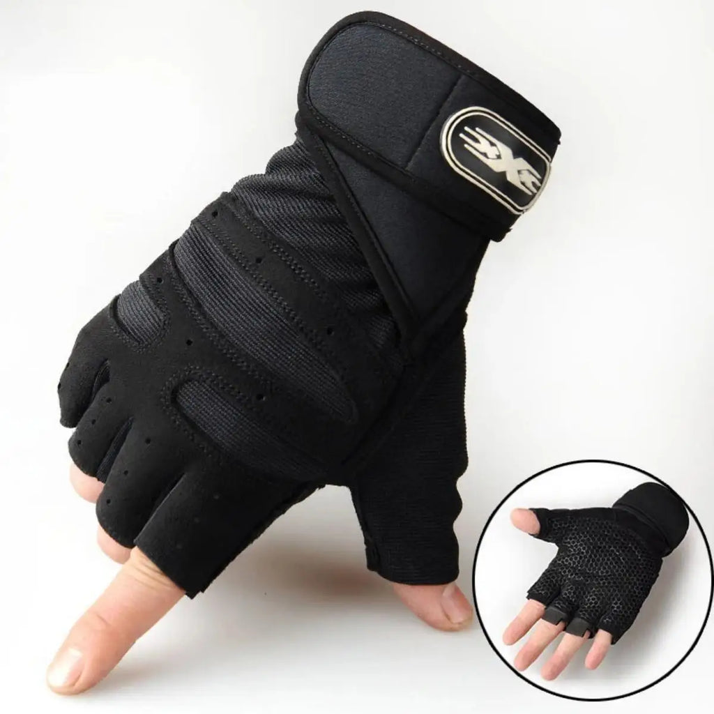Weight Lifting Gloves - Wristband Pair for Gym Training - Black