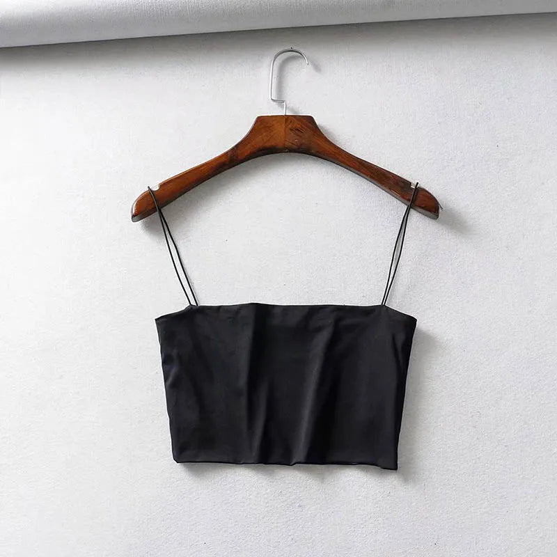 Women's Crop Tank Top - Stretch Sleeveless Cami - Black