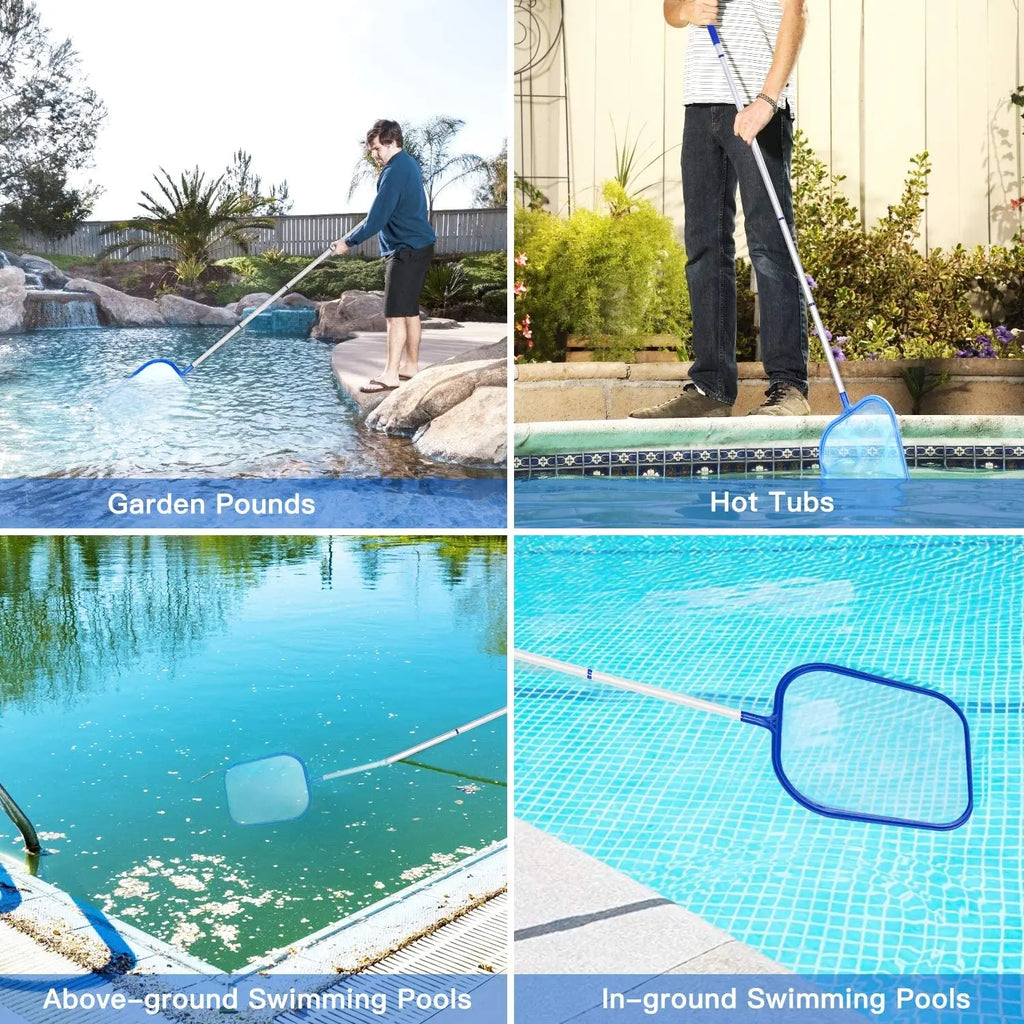 Pool Skimmer Net - 5-Section Aluminum Pole for Leaf Pickup