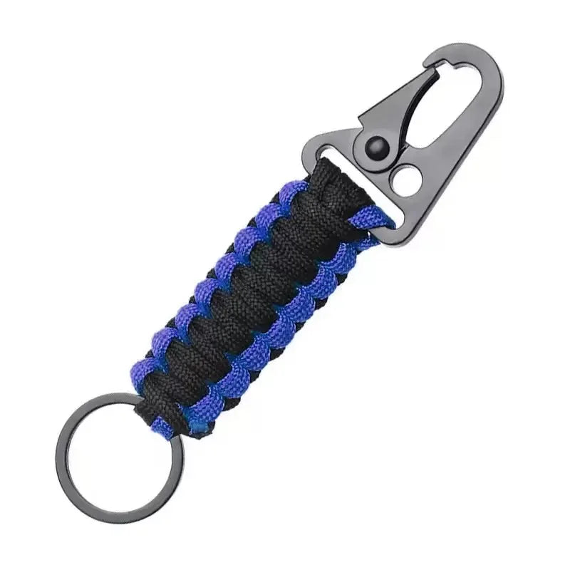 Paracord Keychain Clip - Braided Lanyard for Outdoor Gear - Blue Black