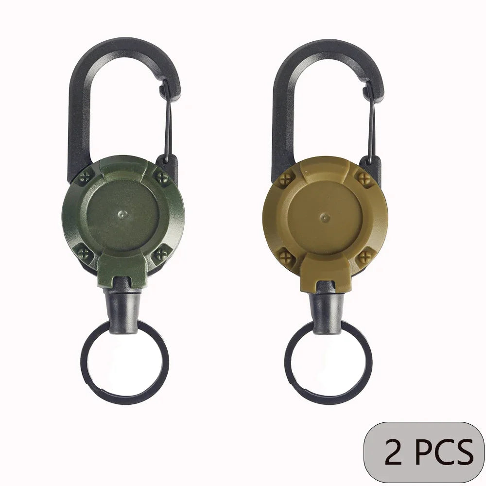 Retractable Badge Reel Keychain - Carabiner Clip for Travel - 2 Pieces Green And Khaki