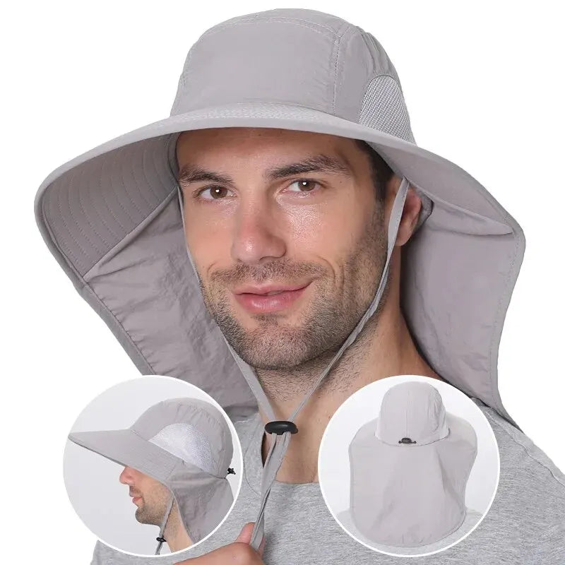Wide Brim Sun Hat - Neck Flap Cap for Hiking and Fishing