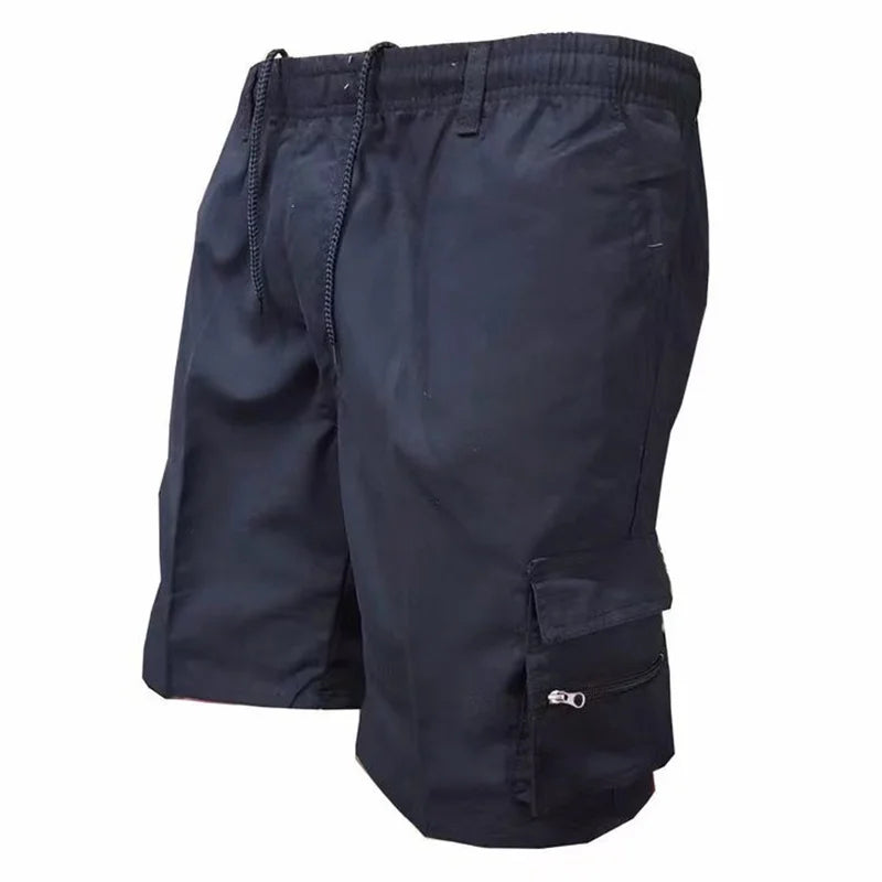 Men's Cargo Shorts - Casual Solid Color Utility Style - Dark Blue