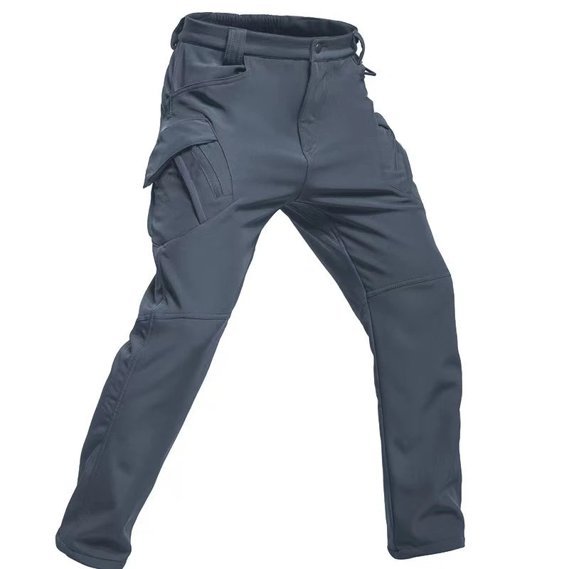 Men's Fleece Cargo Hiking Pants - Outdoor Softshell Trousers - Gray Pant Tx9