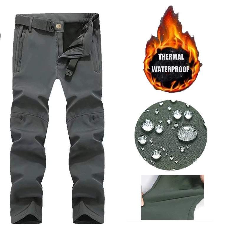 Men's Fleece Cargo Hiking Pants - Outdoor Softshell Trousers - Gray X5 Pant