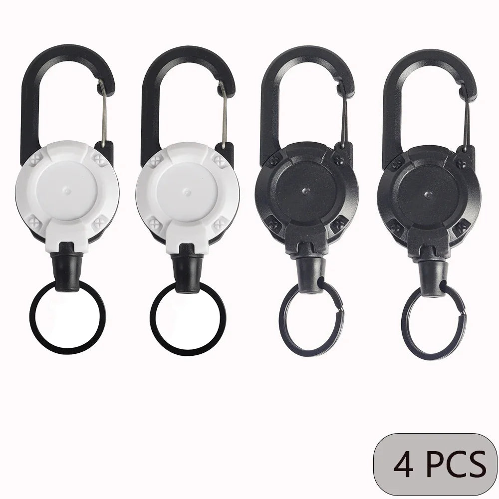 Retractable Badge Reel Keychain - Carabiner Clip for Travel - 4 Pieces Black And White