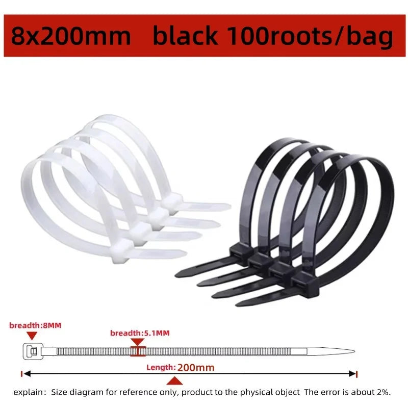 Nylon Cable Ties - 100-Piece Self-Locking Wire Straps
