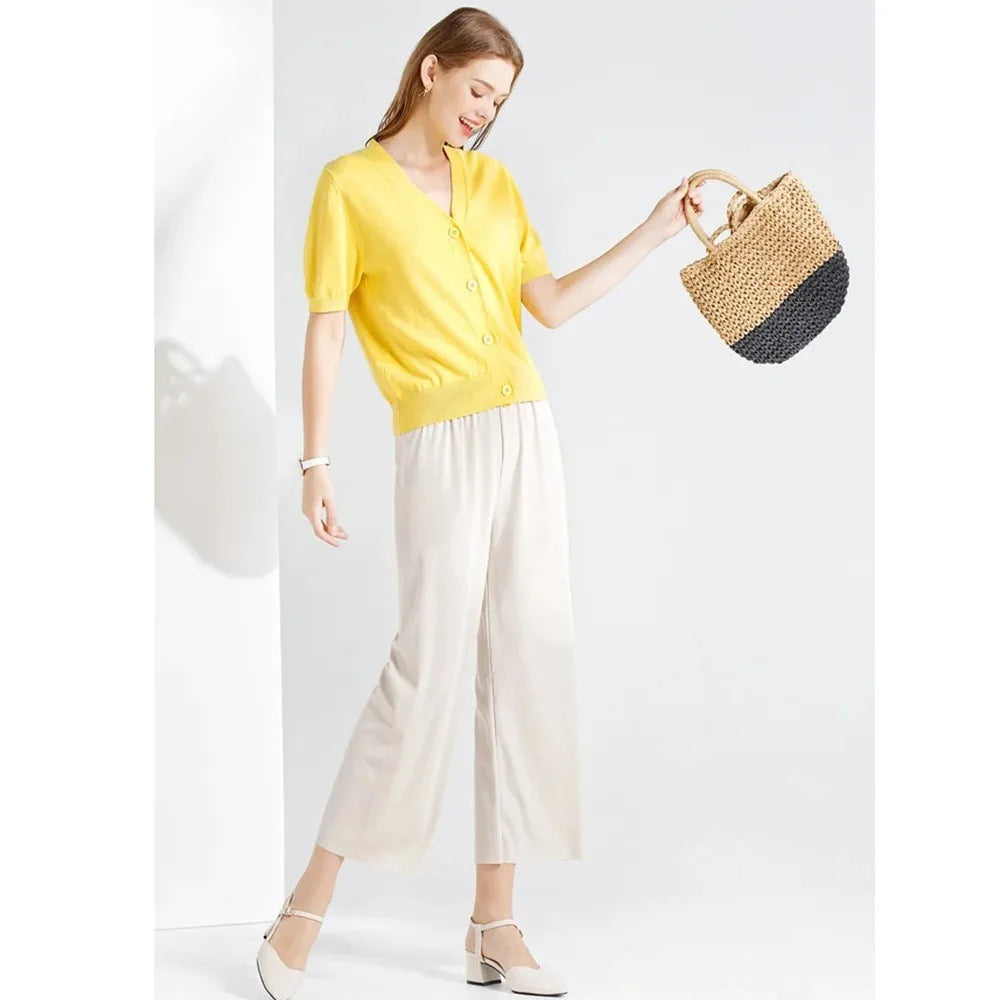 Women's Wide-Leg Summer Pants - Elastic Waist Loose Trousers