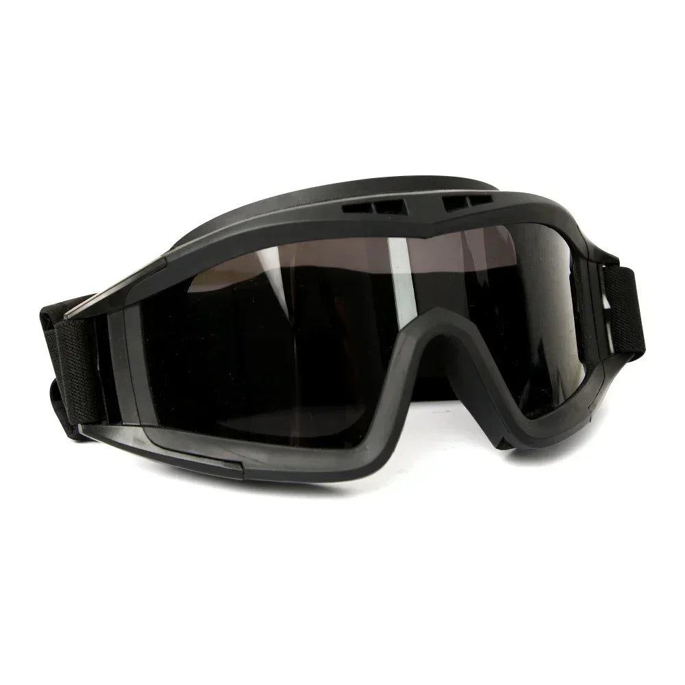 Airsoft Goggles - 3-Lens Eyewear Set for Outdoor Gear - Gray Lens Black