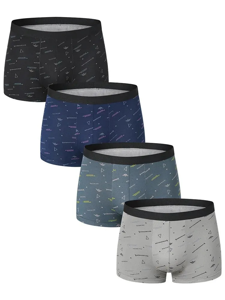 Men's Printed Boxer Shorts - 4-Pack Stretch Underwear - Style Xx-4 Pieces