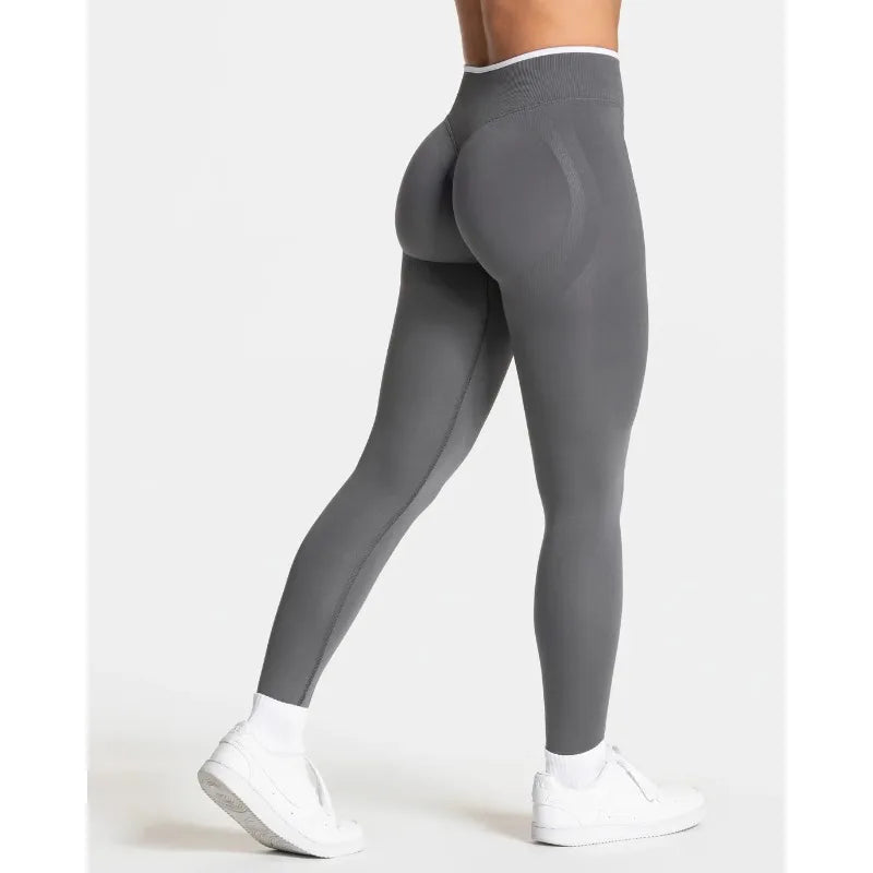 Women's Colorblock Yoga Leggings - High Waist Workout Tights - Gray