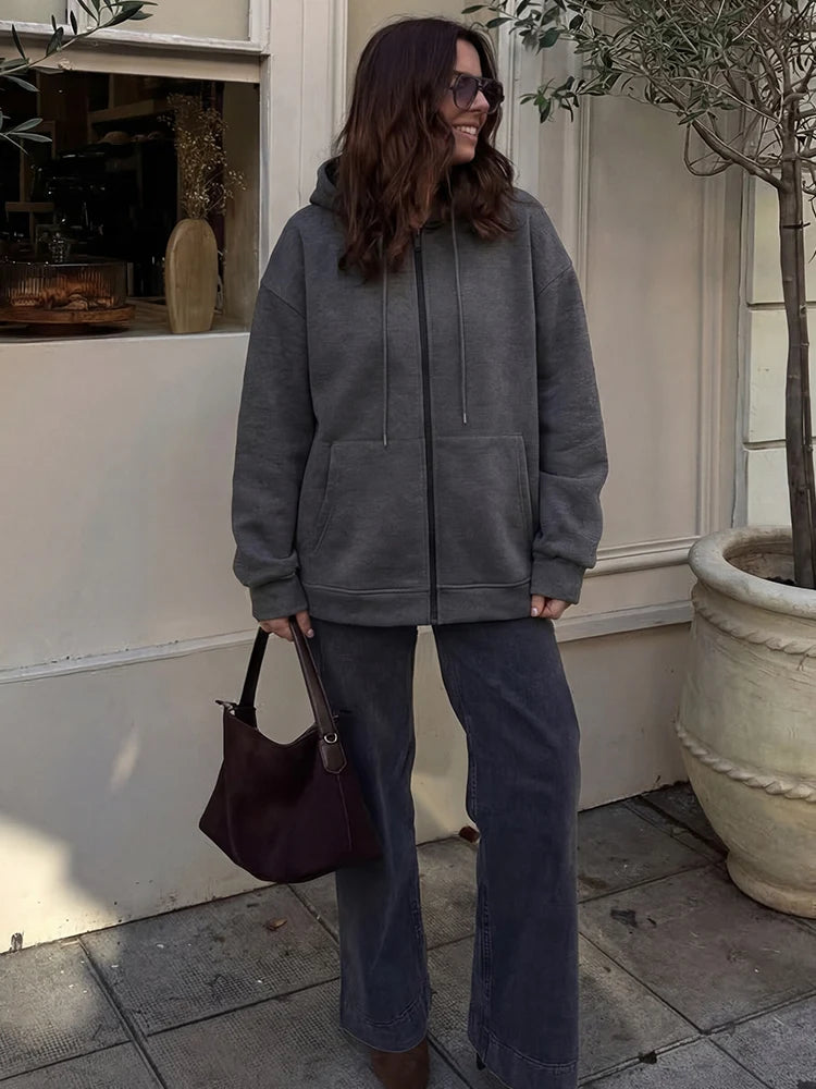Women's Zip Hoodie - Long Sleeve Hooded Pocket Jacket