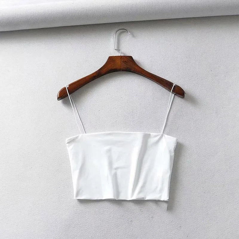 Women's Crop Tank Top - Stretch Sleeveless Cami - White