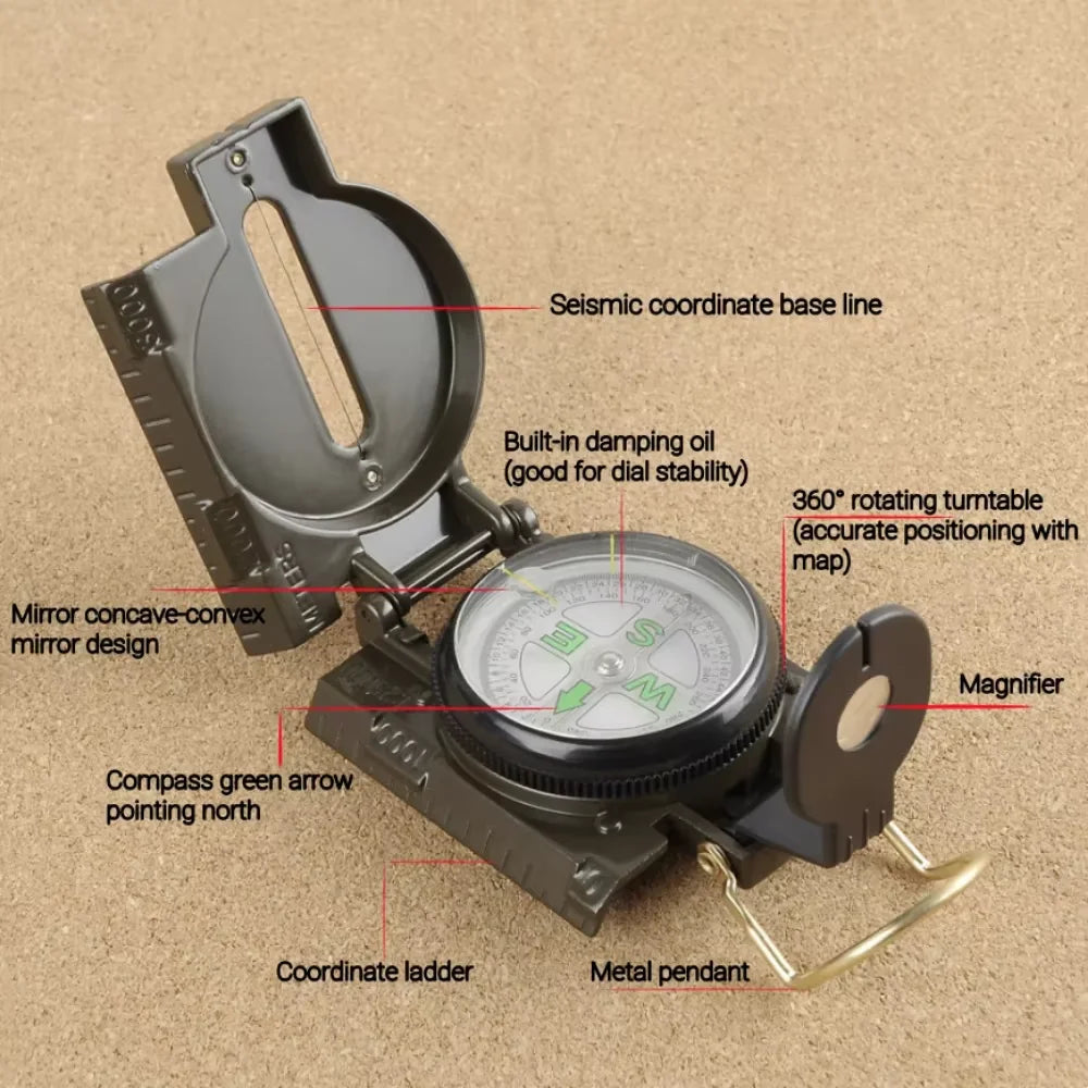 Outdoor Compass - Magnetic Navigation Tool With Sighting Lens