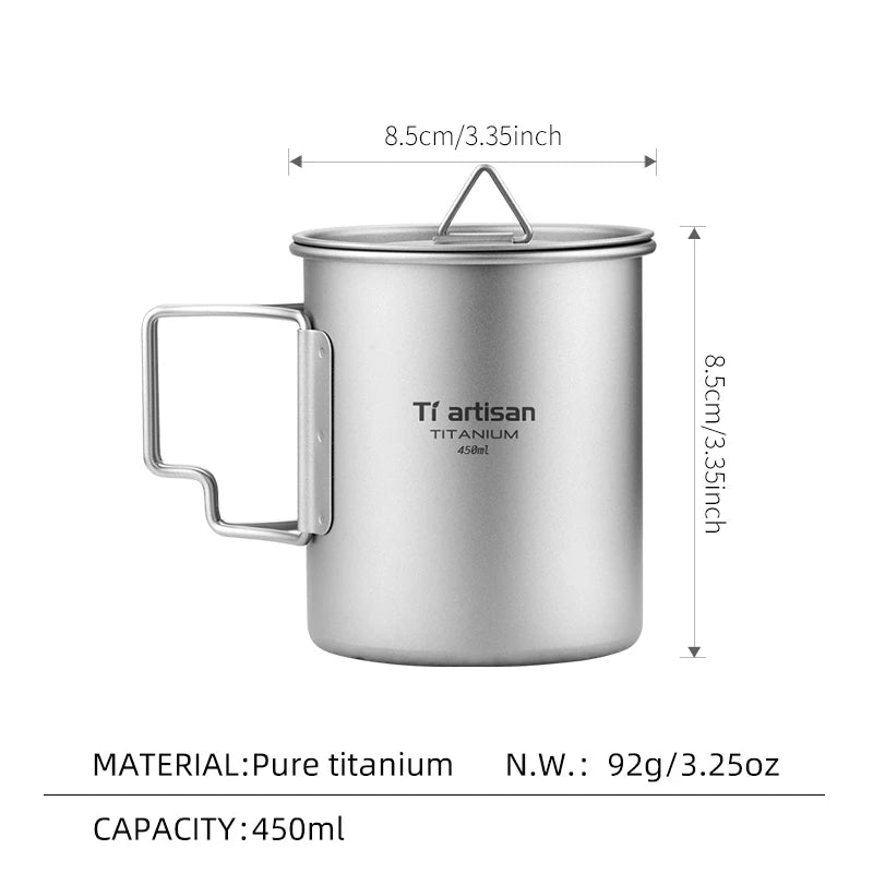 Titanium Camping Cup - Folding Handle Outdoor Drink Mug