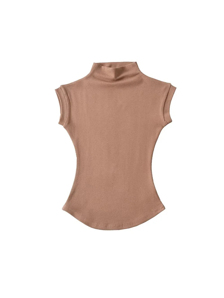 Sleeveless Turtleneck Top - Slim Fit Summer Tee