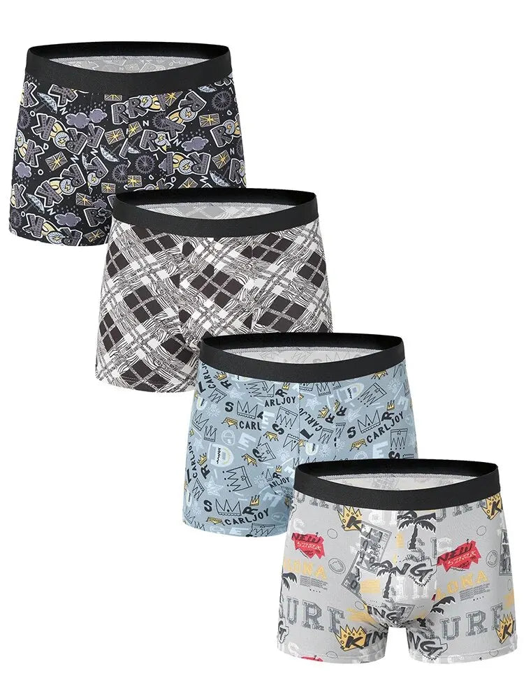 Men's Printed Boxer Shorts - 4-Pack Stretch Underwear - Style Hg-4 Pieces