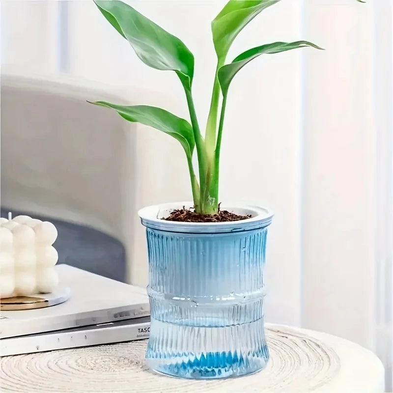 Self-Watering Planter Pot - Desktop Hydroponic Flower Pot - Blue