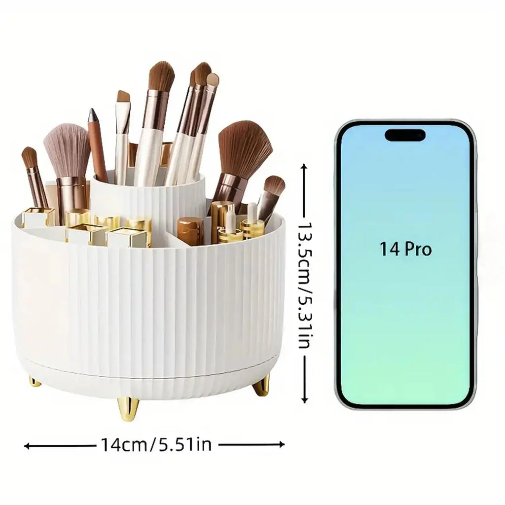 Rotating Makeup Organizer - Desktop Storage Holder with Compartments