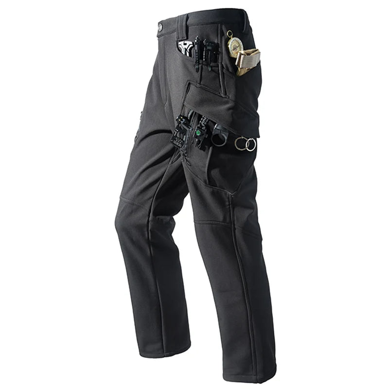 Men's Fleece Cargo Hiking Pants - Outdoor Softshell Trousers - Black X9 Pant