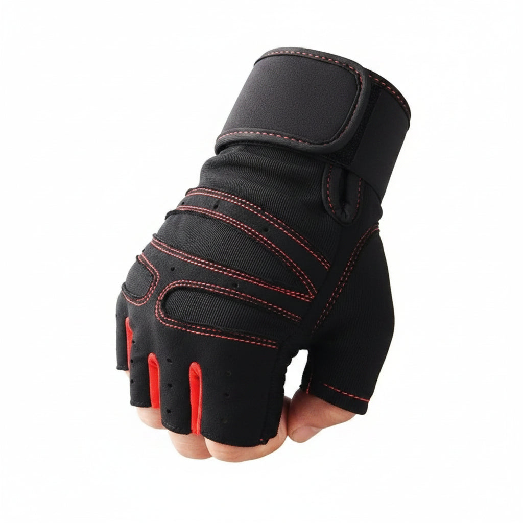 Weight Lifting Gloves - Wristband Fitness Training Gloves - Red