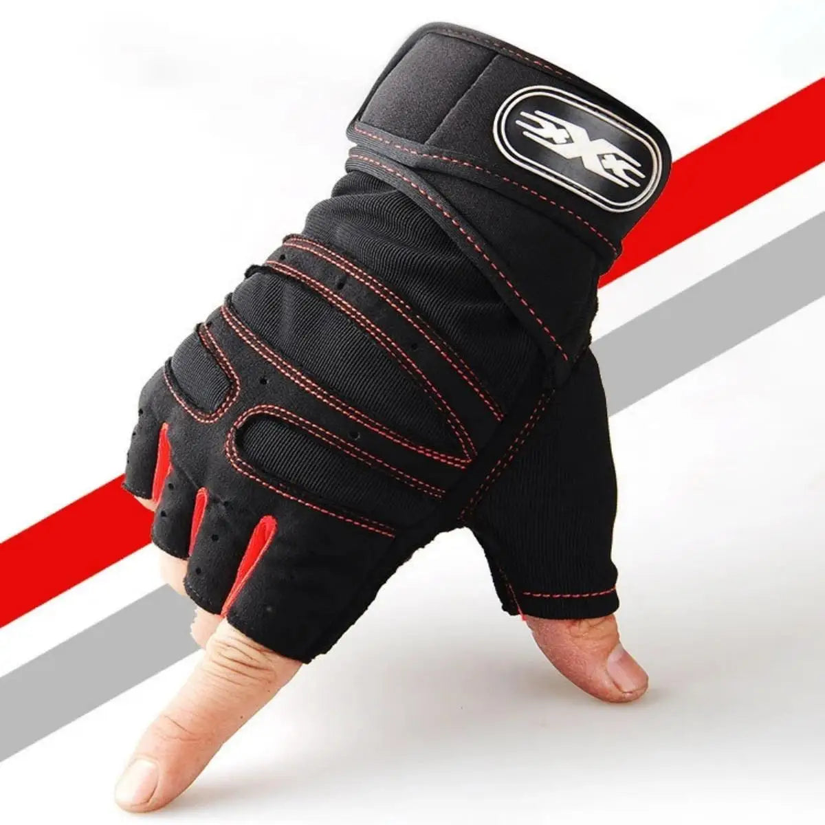 Weight Lifting Gloves - Wristband Pair for Gym Training - Red