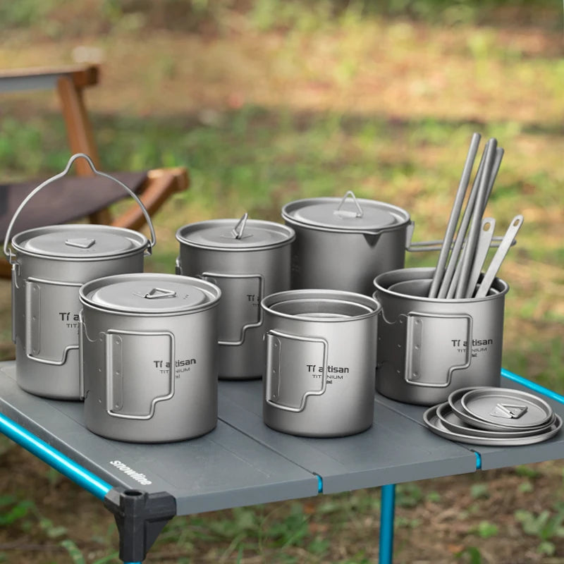 Titanium Camping Cup - Folding Handle Outdoor Drink Mug