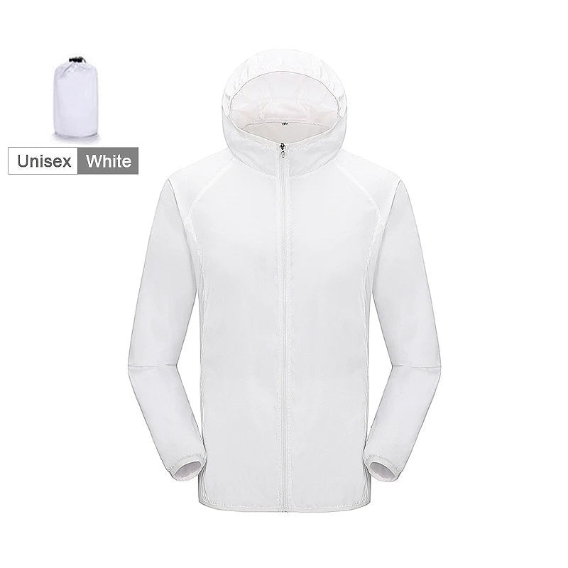 Unisex Hiking Jacket - Lightweight Outdoor Windbreaker Shell - Unisex White