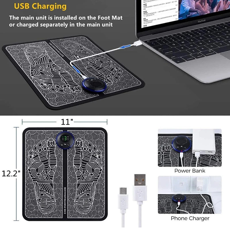 EMS Foot Massager Pad – USB Relaxation Mat with 8 Modes for Home