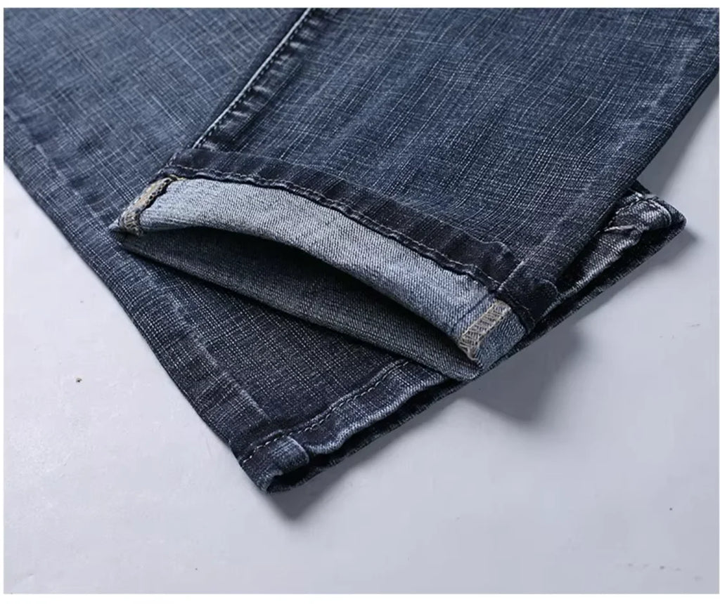 Men's Straight Stretch Jeans - Classic Casual Denim Pants