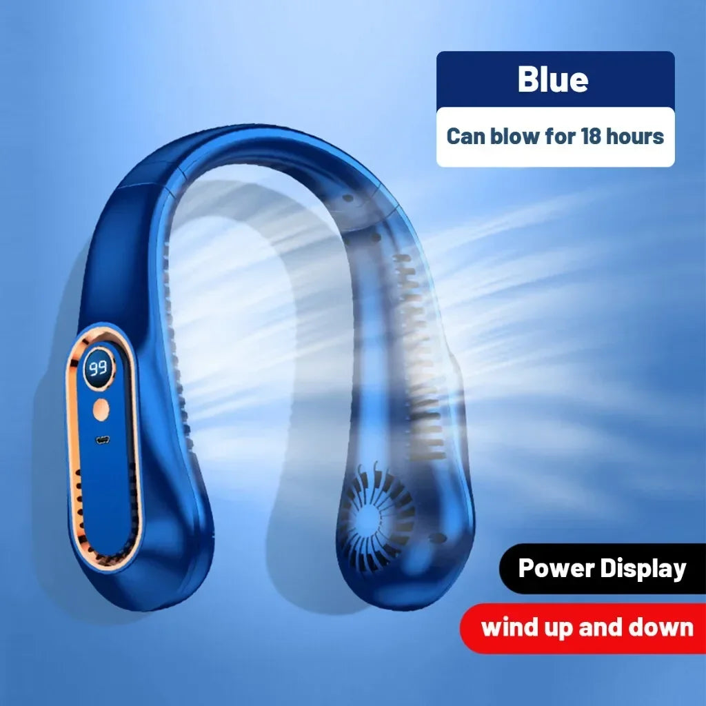 Wearable Neck Fan - USB Rechargeable Bladeless Personal Fan - Blue