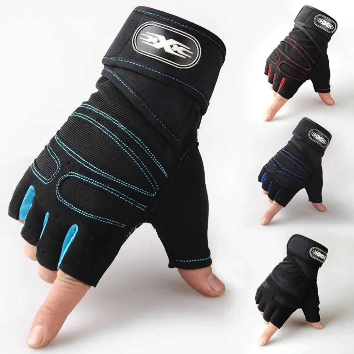 Weight Lifting Gloves - Wristband Fitness Training Gloves - Blue