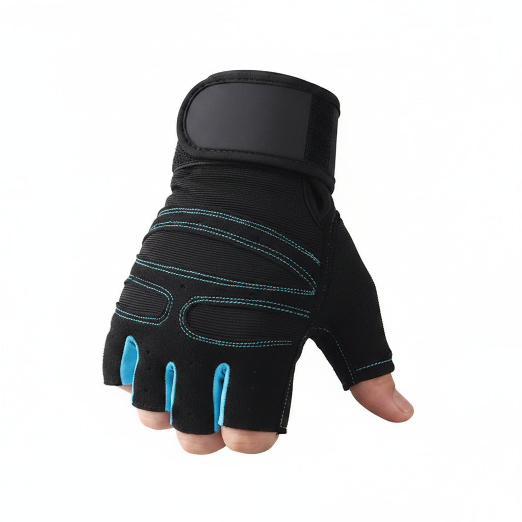 Weight Lifting Gloves - Wristband Pair for Gym Training - Blue